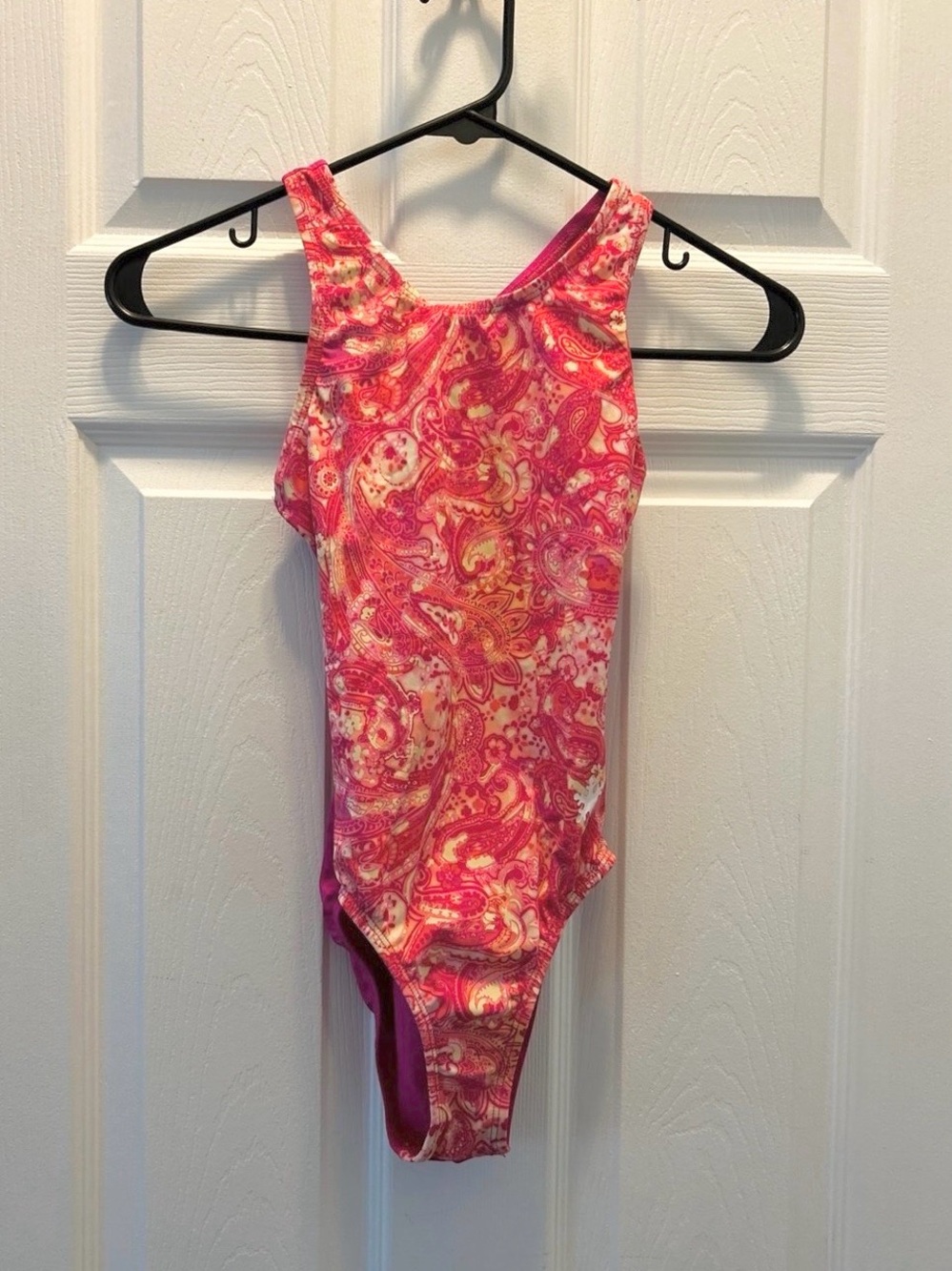 Pink Paisley Snowflake Designs Gymnastics Leotard, adult x-small